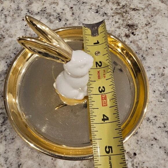 Porcelain Bunny Rabbit Ring Holder Trinket Dish White Gold - Picture 4 of 6
